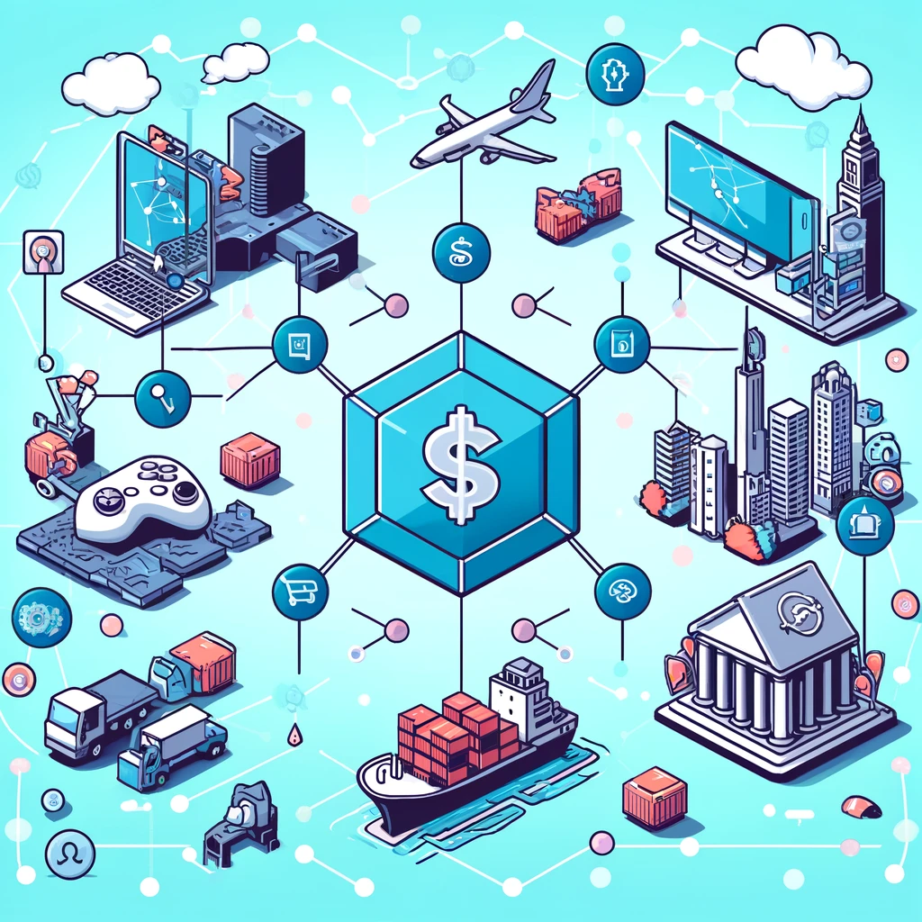 Illustration of blockchain technology connecting various industries